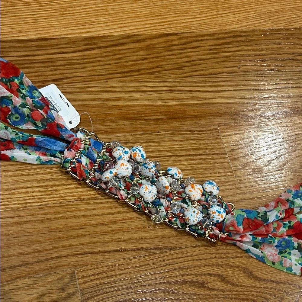 Icon collection Floral Scarf choker necklace with Beaded Accent new w tags